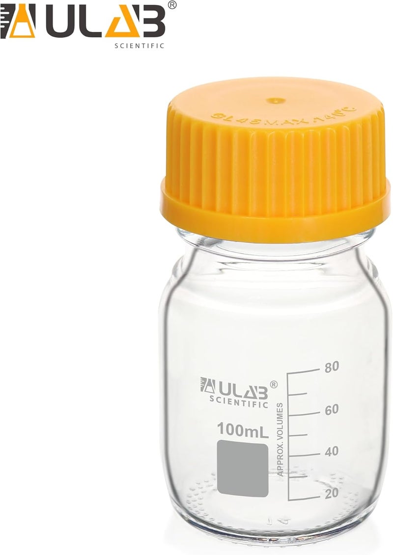 ULAB Round Media Storage Bottle, Vol.100ml(3.4oz) 3.3 Borosilicate Glass Bottles with GL45 Screw Cap, Pack of 12, URB1034 - Image 2